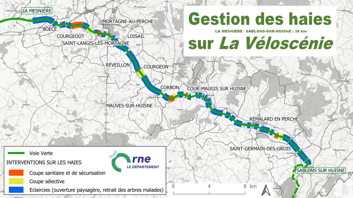 Carte de la gestion des haies sur La Véloscénie ©CD61 Carte de la gestion des haies sur La Véloscénie ©CD61