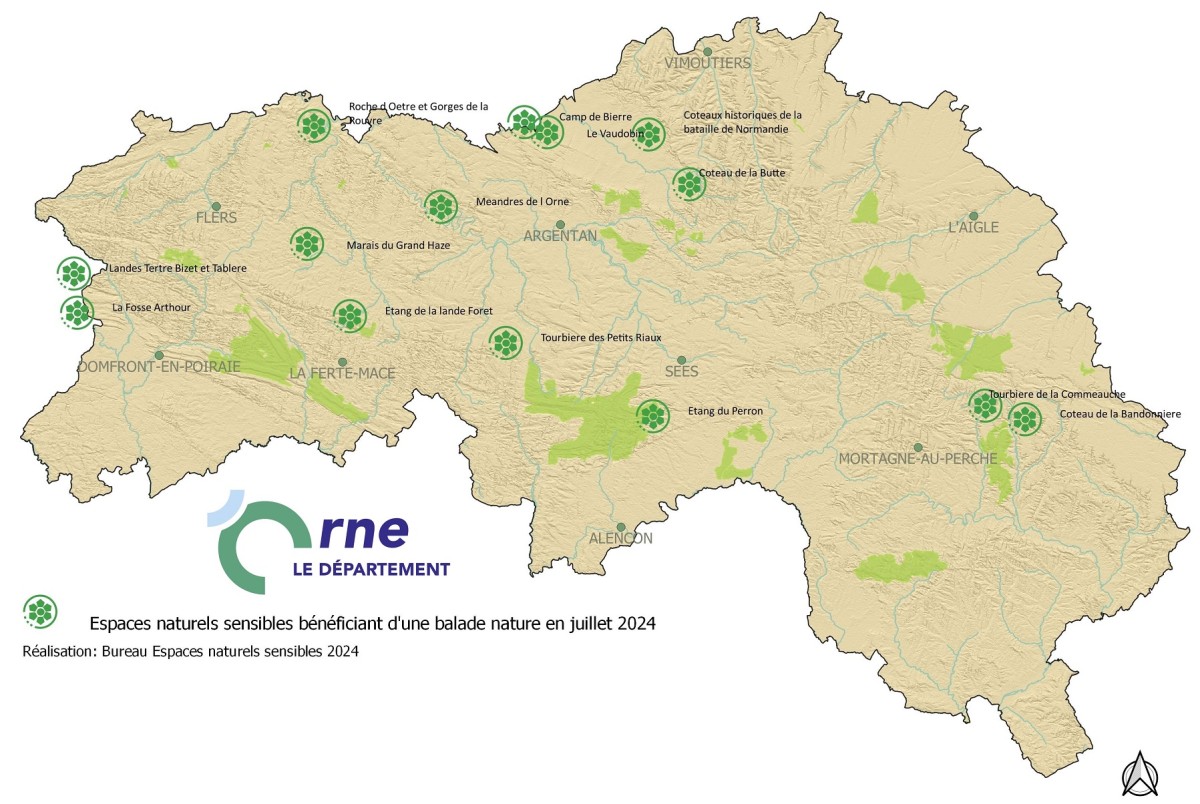 Carte des ballades dans les Espaces Naturels Sensibles juillet 2024 ©CD61 Carte des ballades dans les Espaces Naturels Sensibles juillet 2024 ©CD61
