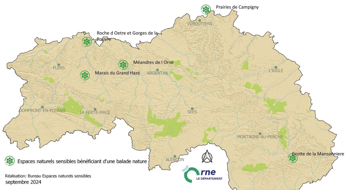Carte des balades ENS en septembre 2024 ©CD61 Carte des balades ENS en septembre 2024 ©CD61