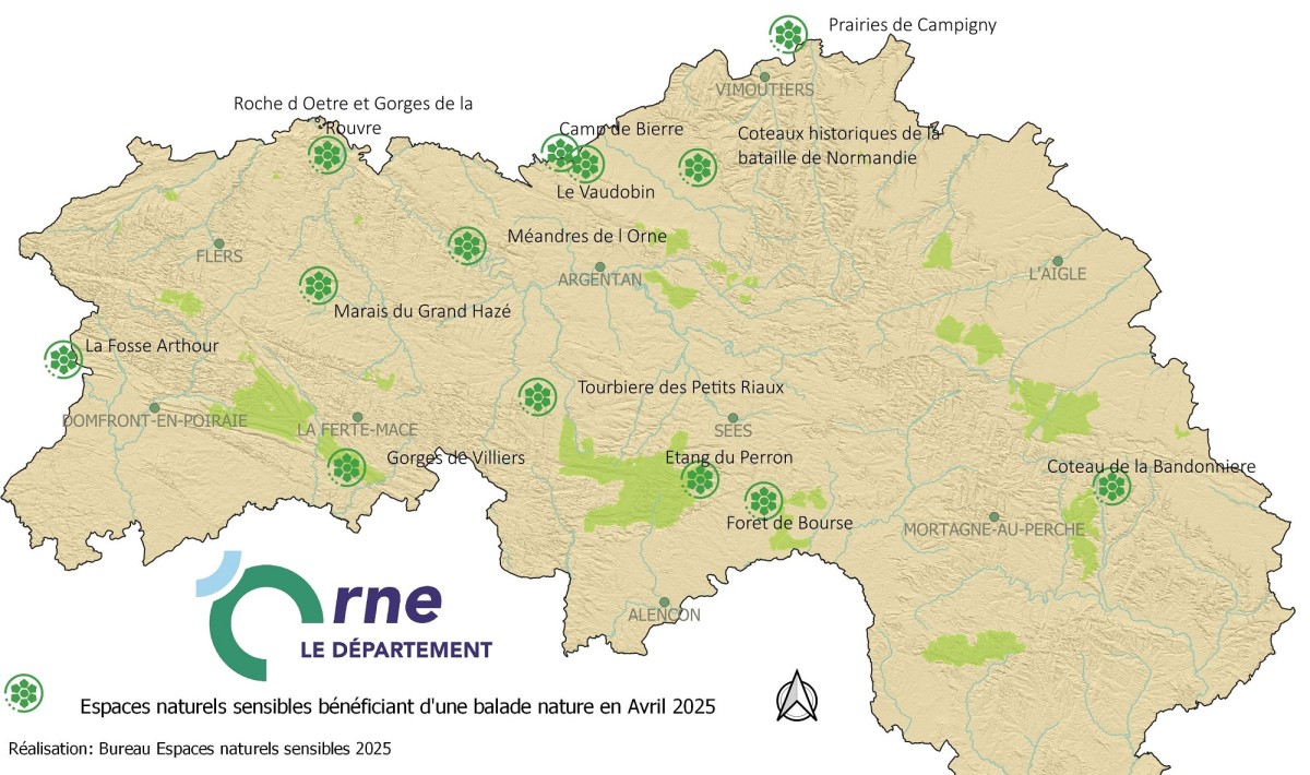 Carte des ballades dans les Espaces Naturels Sensibles avril 2025 ©CD61