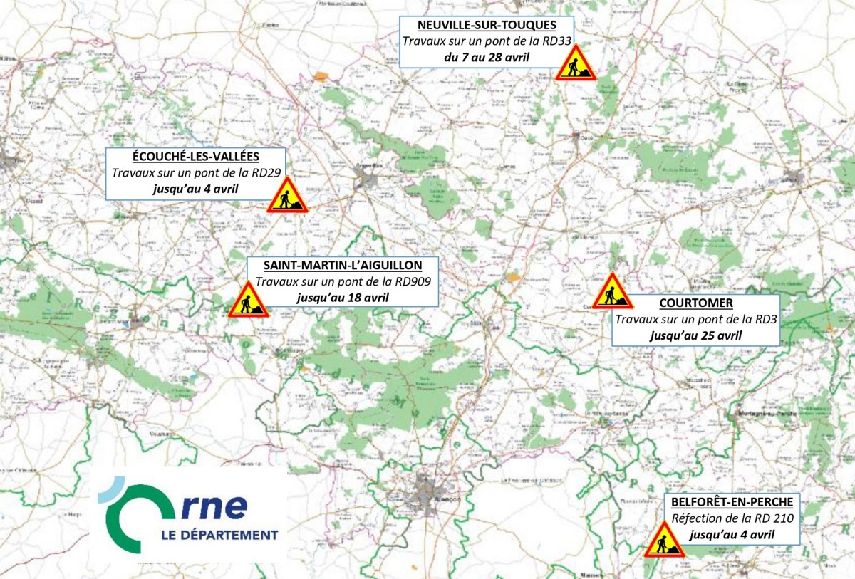 Les chantiers routiers sur les Départementales en avril 2025 ©CD61 Les chantiers routiers sur les Départementales en avril 2025 ©CD61