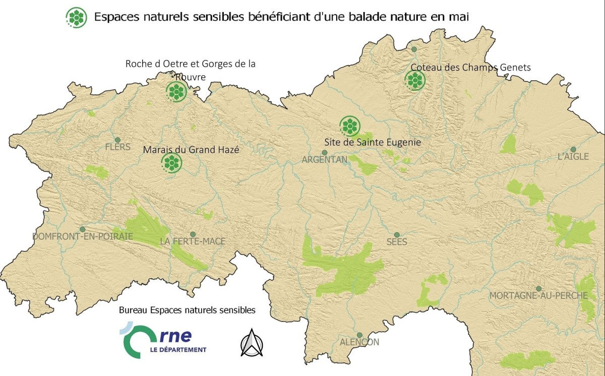 Carte des ballades dans les Espaces Naturels Sensibles mai 2025 ©CD61 Carte des ballades dans les Espaces Naturels Sensibles mai 2025 ©CD61
