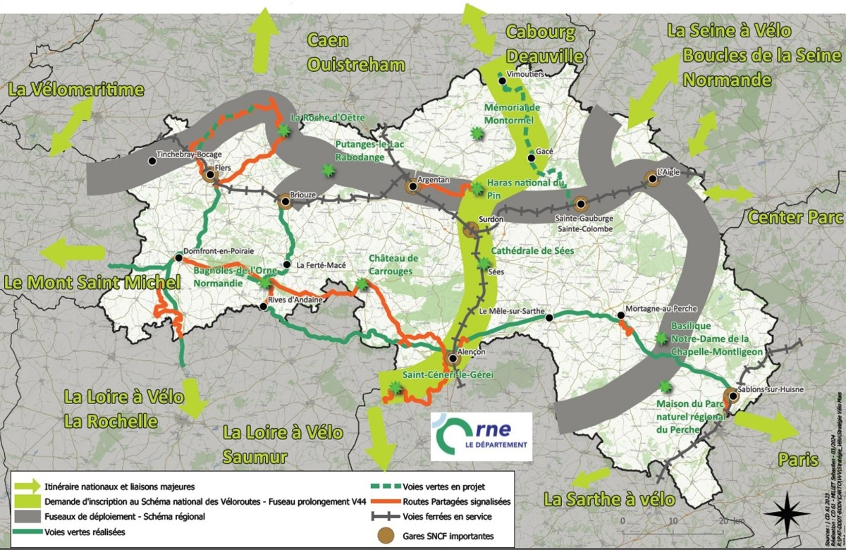 Carte des véloroutes-voies vertes ©CD61 Carte des véloroutes-voies vertes ©CD61