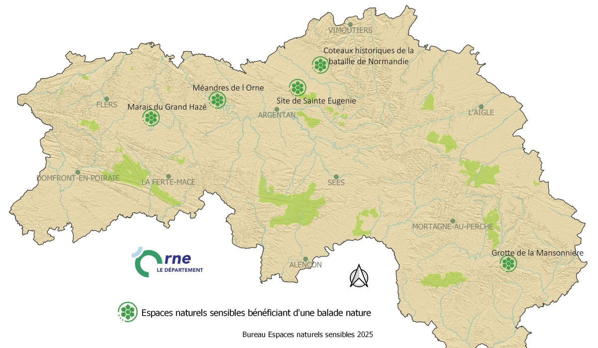 Carte des ballades dans les Espaces Naturels Sensibles septembre 2025 ©CD61 Carte des ballades dans les Espaces Naturels Sensibles septembre 2025 ©CD61