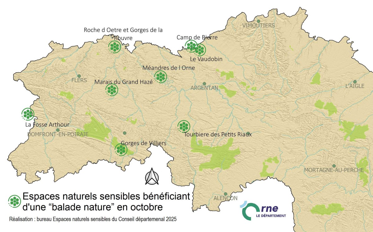 Carte des ballades dans les Espaces Naturels Sensibles octobre 2025 ©CD61