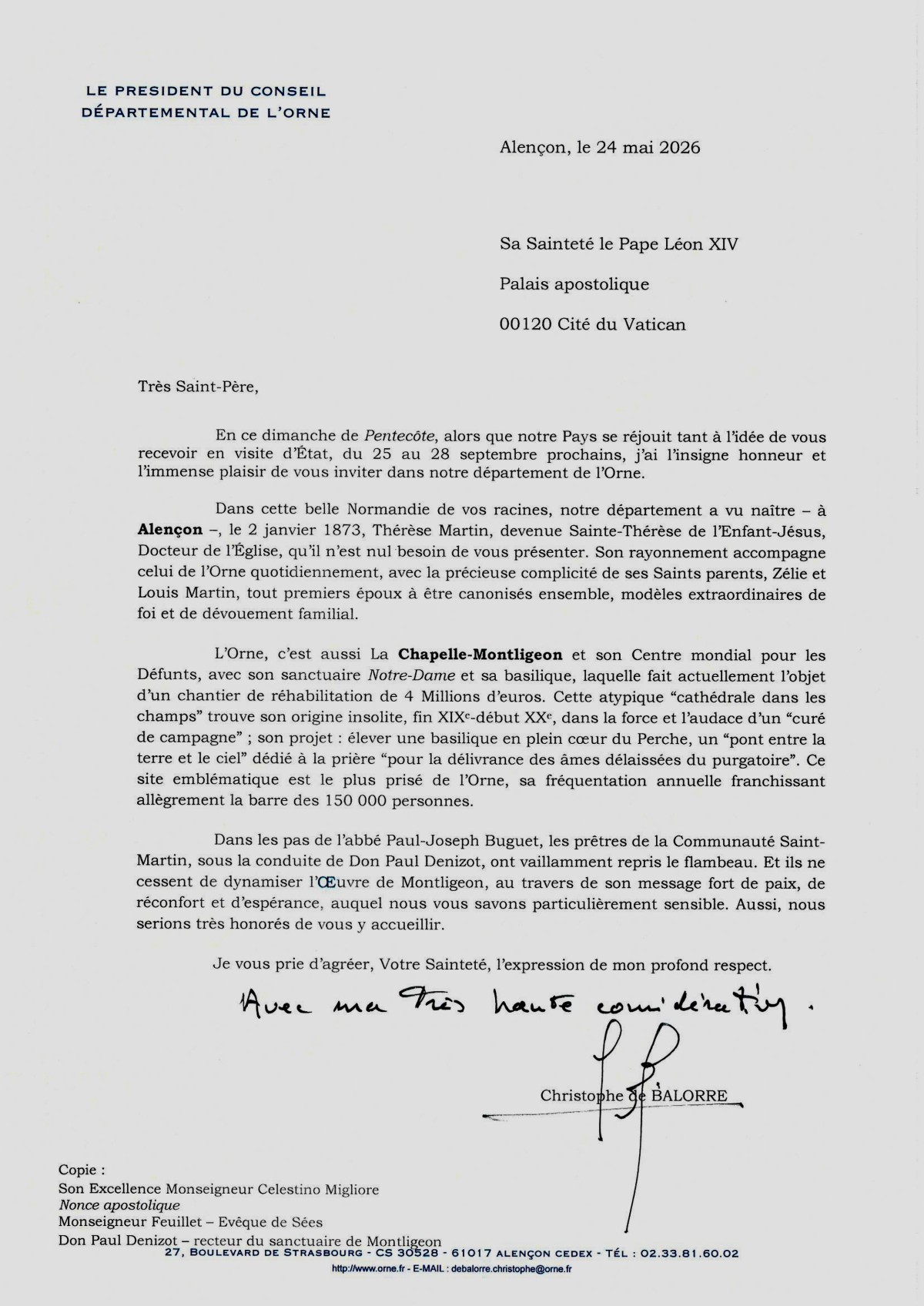 Lettre du Président du Conseil départemental de L'Orne ©CD61