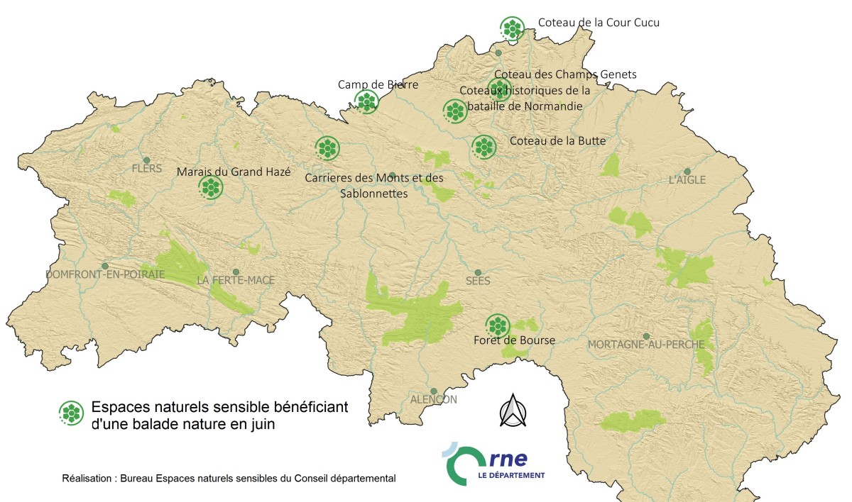 Carte des ballades dans les Espaces Naturels Sensibles juin 2026 ©CD61