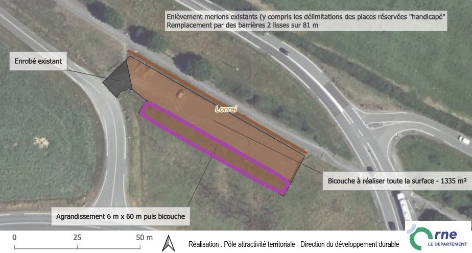 Plan de l'extension de l’aire de stationnement de Lonrai 2026 ©CD61