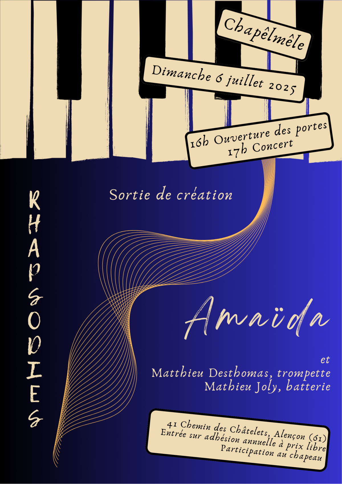 Bleu foncé et Beige Piano Clefs Musique Événement Affiche - 1 | Non renseigné