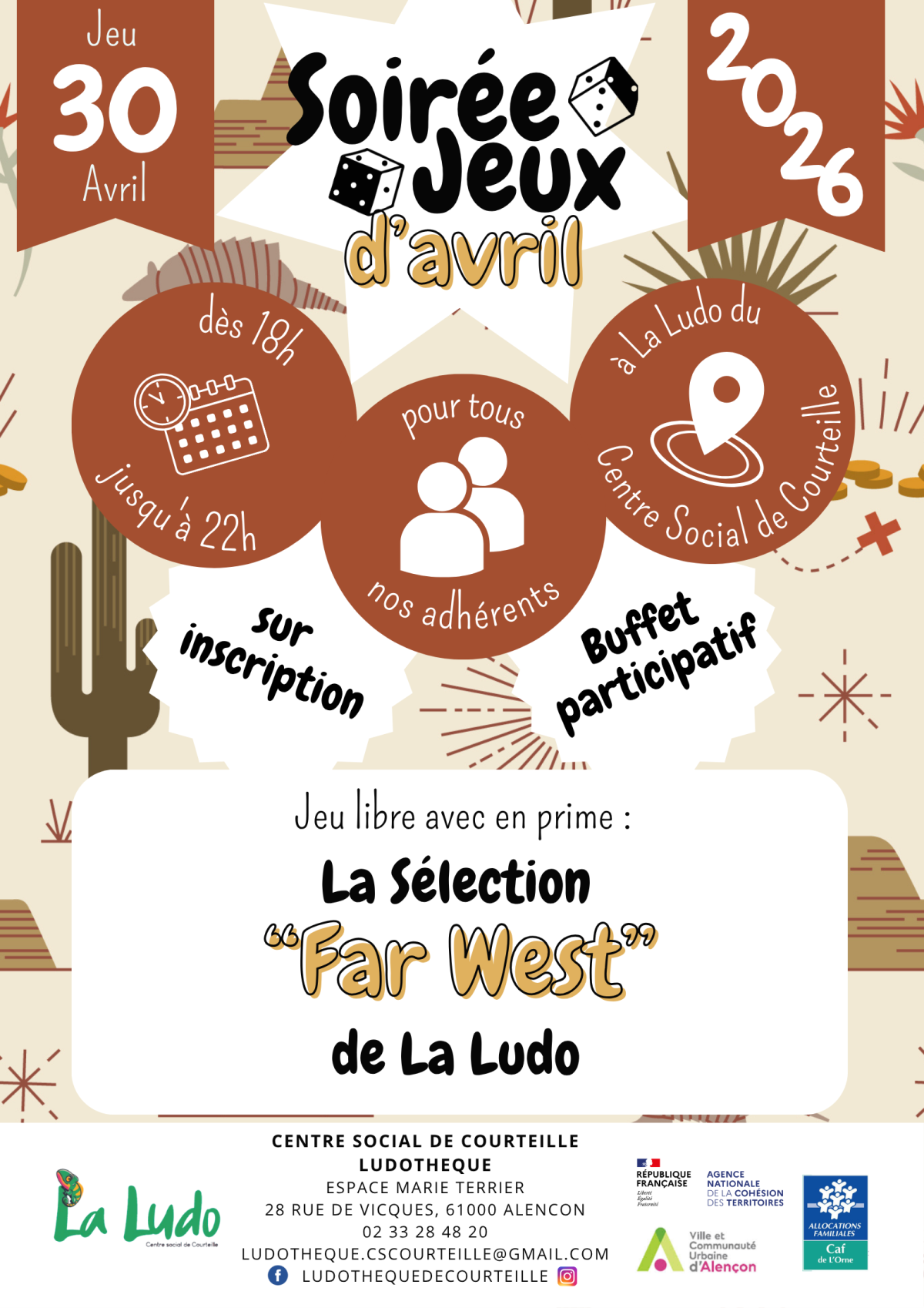 Affiches Soirées Jeux 2026 - Mars | Ludothèque du Centre Social de Courteille