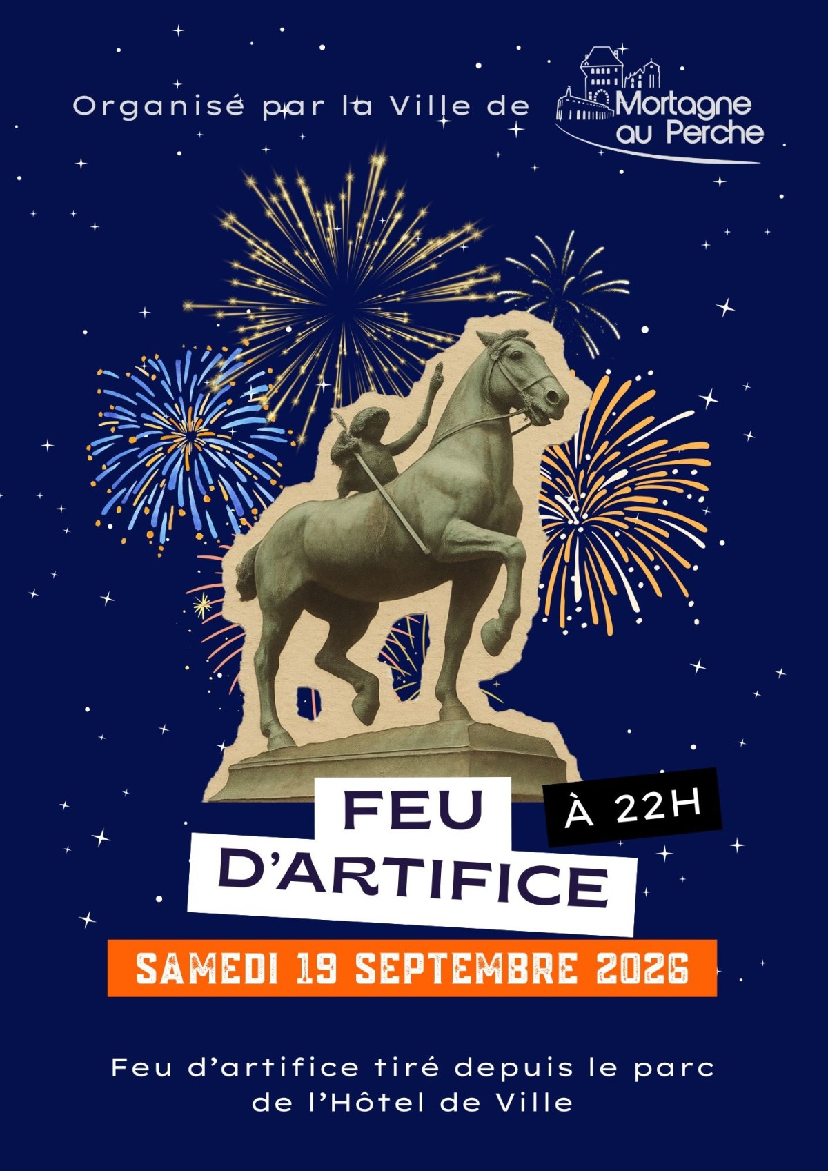 Affiche feu d'artifice 13 juillet fête nationale évènement - 1 | ville de Mortagne