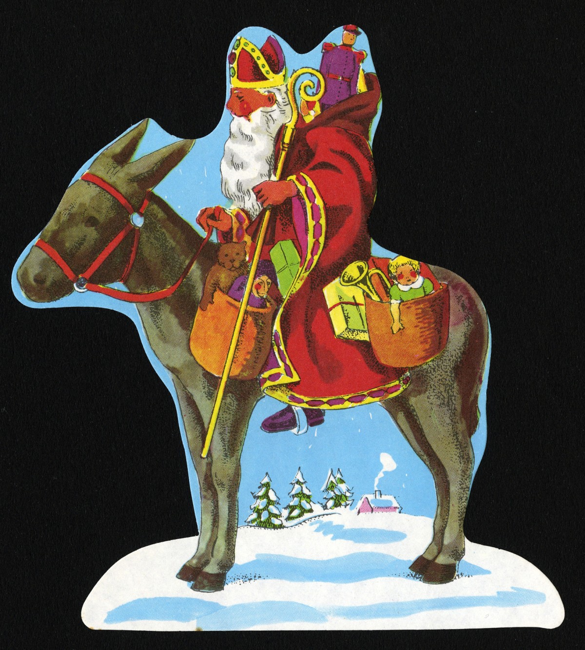 DECEMBRE Saint Nicolas sur un âne, 1960  1980 @Bibliothèque nationale de Colmar | Mairie d'Argentan