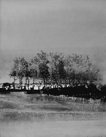 Sans titre, encre de Chine marouflé sur bois. | Camille Couturier